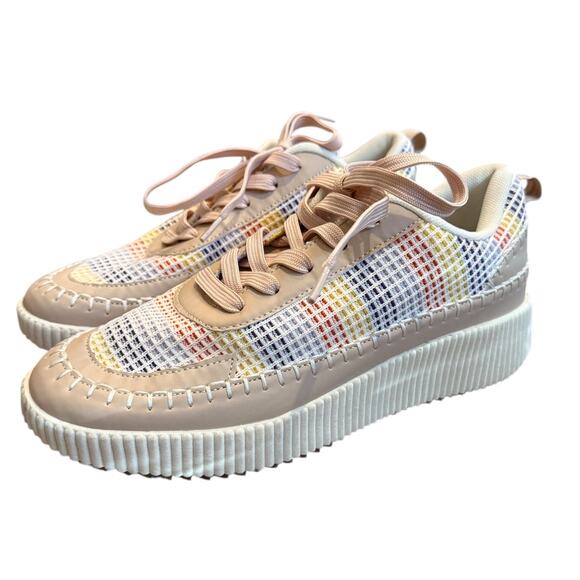 NEW- NWOT La Sheelah Timeless-12 Cream Rainbow Woven Sneakers Size 10 - Picture 1 of 6